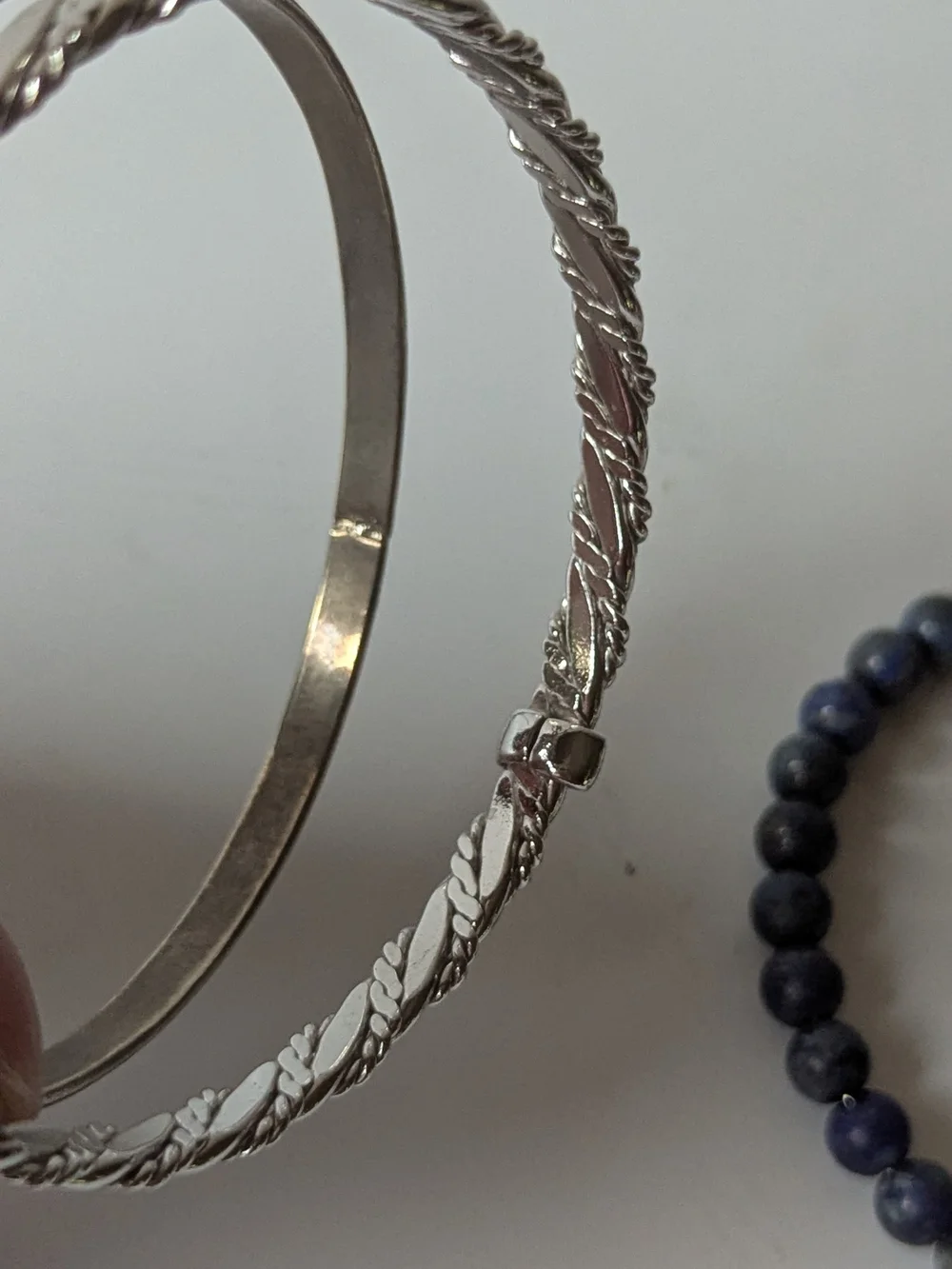 Silvertone and Blue Beaded Stackable Bracelet Set